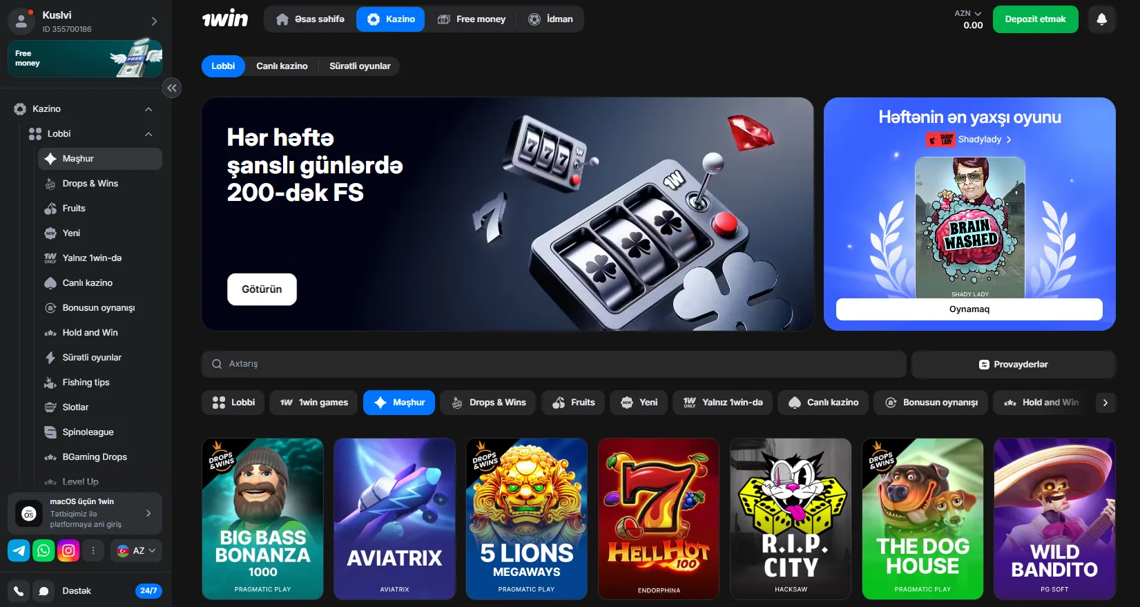 1win oyunlar və mərclər